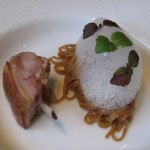 Pork chop with caramel soy sauce and shiso spaghetti