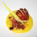 Seared sea scallops: cauliflower puree, pancetta and grape must