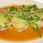 Edamame dumplings with Daikon radish and white truffle oil
