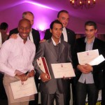 The five contestants receiving their prizes. From left to right: Olivier Jean, Francis Ogé (the winner), chef Eric Frechon (Le Bristol), Filipo Fiorentini, Richard Galy (Mayor of Mougins), Nelson Da Silva, Jessica Largey