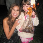 Teri Hatcher with Madame Chocolat 14-inch chocolate Eiffel tower