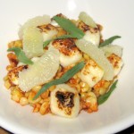Caramelized corn with chili watermelon glaze and queso fresco