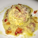 Pasta carbonara with pancetta, parmesan and pecorino