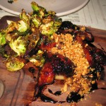 BBQ quail with espresso rub, parsnips, Brussels sprouts and hazelnuts
