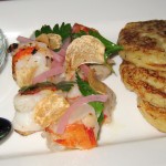 Grilled shrimp "scampi cakes" with parsley, lemon and drawn butter