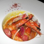 Blue prawns, radish, saffron and Aleppo pepper