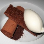 Chocolate mousse, cocoa nib and honey milk sorbet