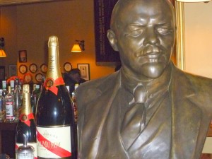 A bust of Lenin on the bar at Pravda in Wellington, New Zealand