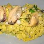 Tagliolini, smoked sablefish, mussels and green chili