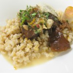 Antelope osso buco with pearled barley, acacia honey, gremolata and goji berry