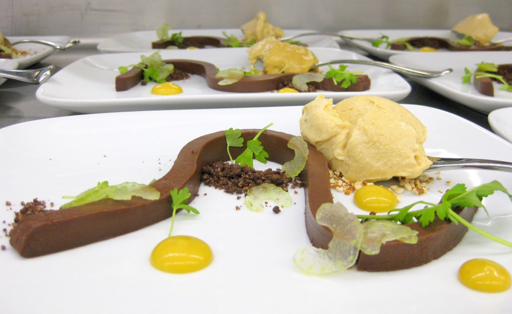 Chocolate: banana emulsion, chewy peanut butter ice cream, iced celery, pretzel