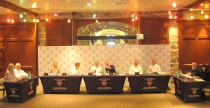 The judges (from left to right): Sophie Gayot, Jean Joho, Susur Lee, Jody Adams, Eric Ripert, Adam Rapoport, Tony Mantuano, Gary Danko, Michel Richard and Lucy Waverman