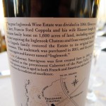 Back side of Inglenook 2009 CASK Cabernet Sauvignon label