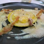 Egg ravioli carbonara