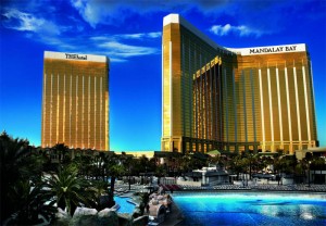 The exterior of the Mandalay Bay Resort & Casino and THEhotel in Las Vegas