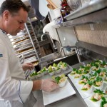 Chef Marco Marrama preparing seafood ceviche (shrimp, bay scallops, lime-marinated lobster, red onion cucumbers, dill and cilantro)