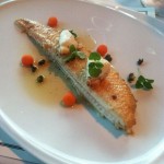 Dover sole meunière with lemon-caper brown butter, blue crab and carrot pearls from Nero's Tuscan Steakhouse at Caesars