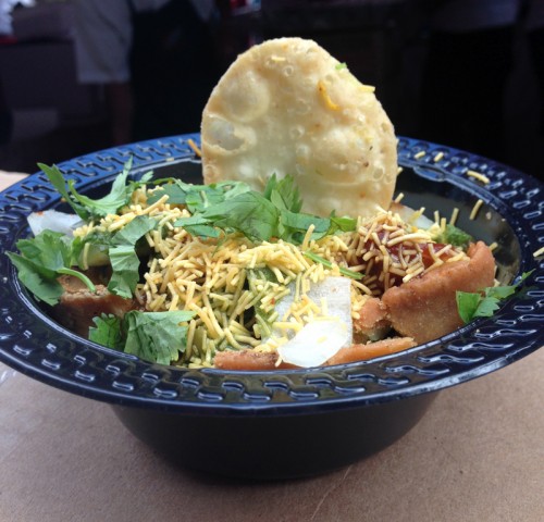 Chaat made with smashed samosas