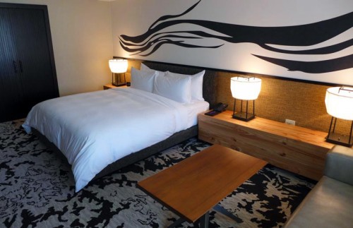 A guest room at Nobu Hotel Caesars Palace in Las Vegas