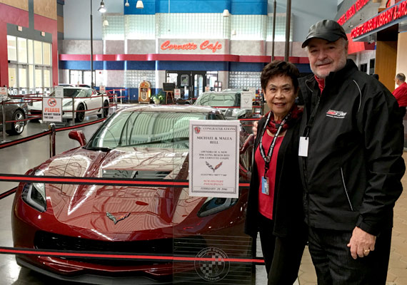 Mike and Malea Bell arrive at Bowling Green, Kentucky to pick up the Chevrolet Corvette Z06 in Long Beach Red