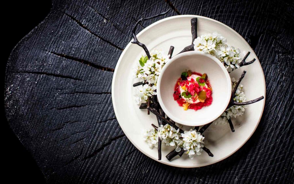 Yogurt cultured with almond blossoms rhubarb sorrels Meadowood