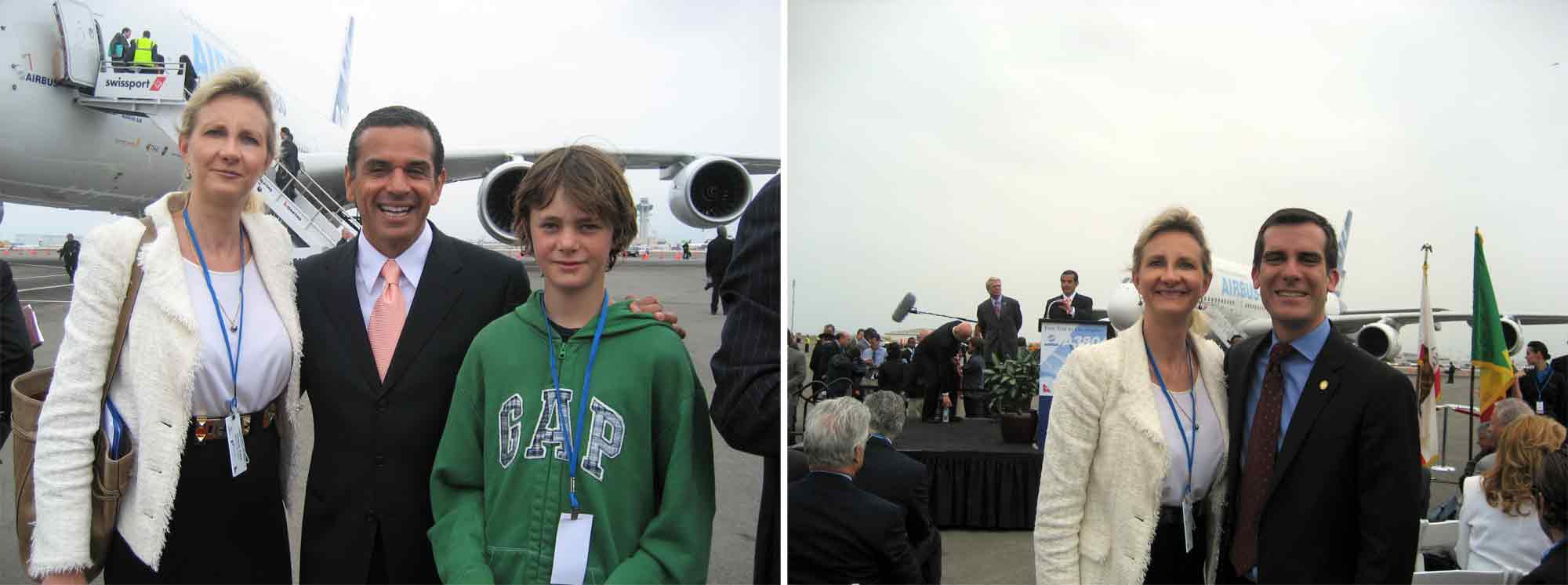 LA Mayor Antiono Villaraigoso, Eric Garcetti lax a380