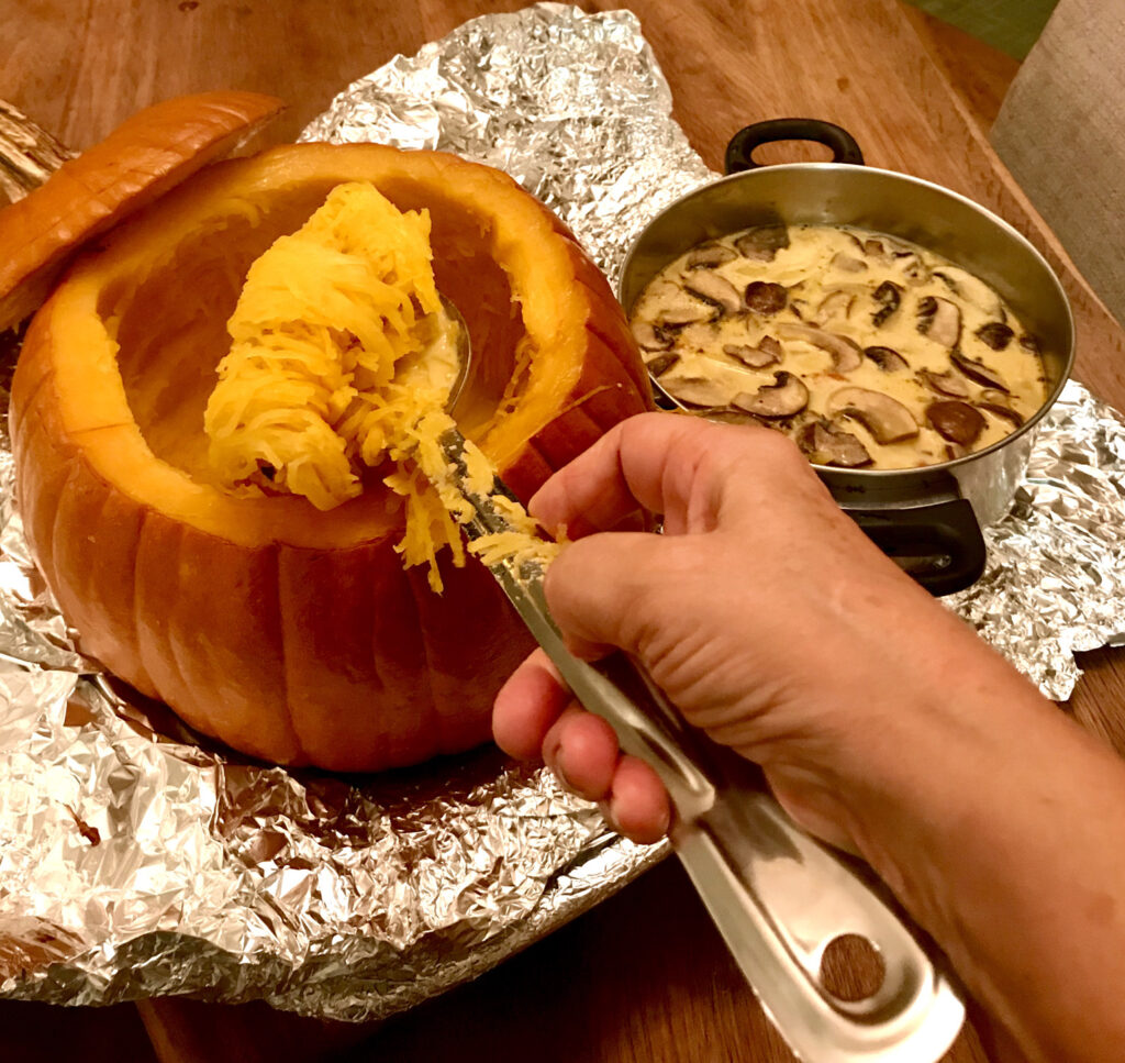 Scrape the pumpkin pulp