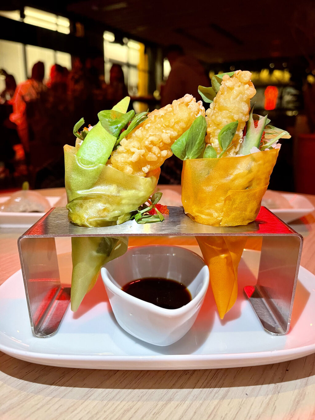 Sushi cones, tempura prawn, avocado, spicy mayo, tobiko