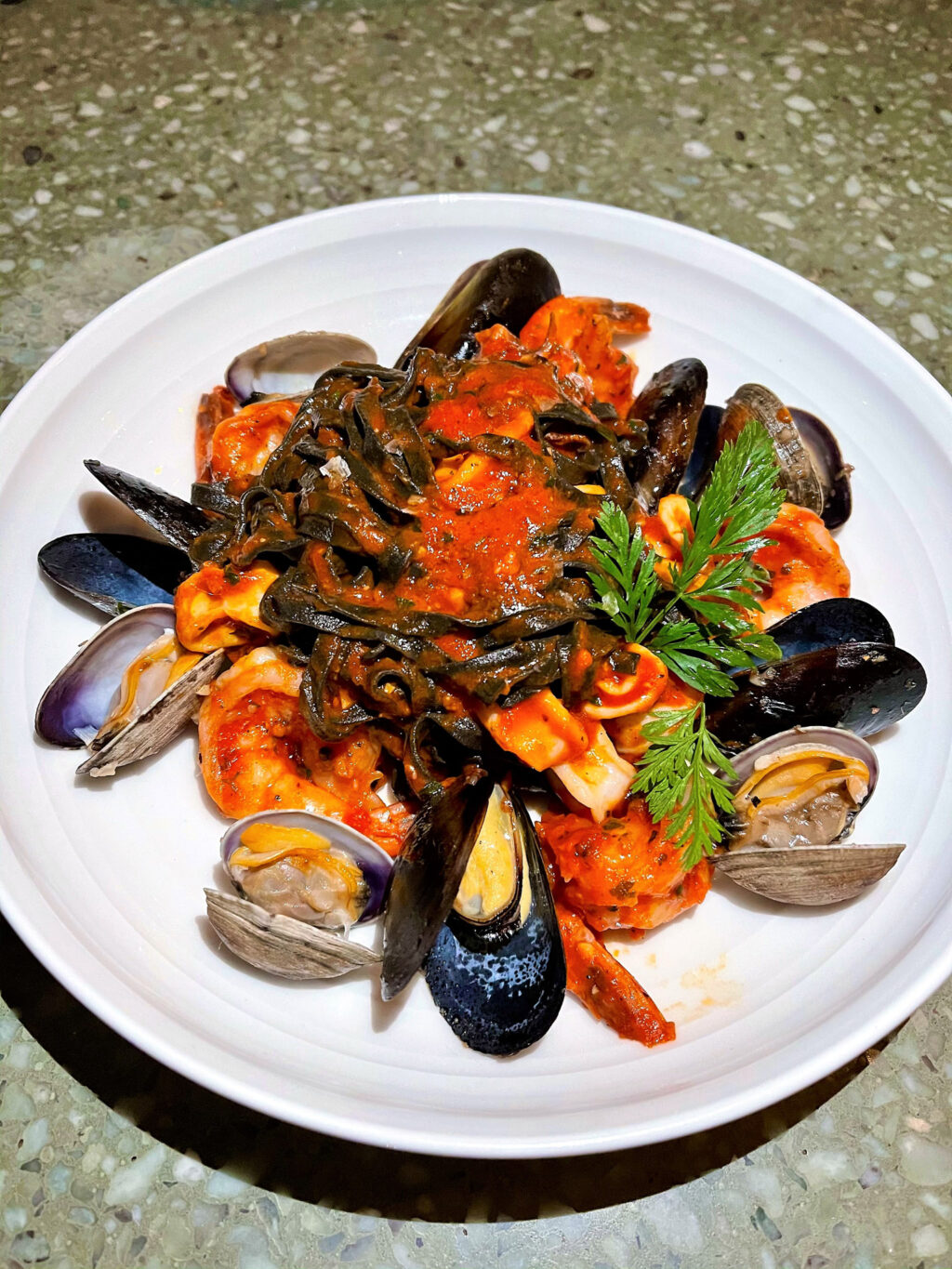 Black squid ink saffron linguini