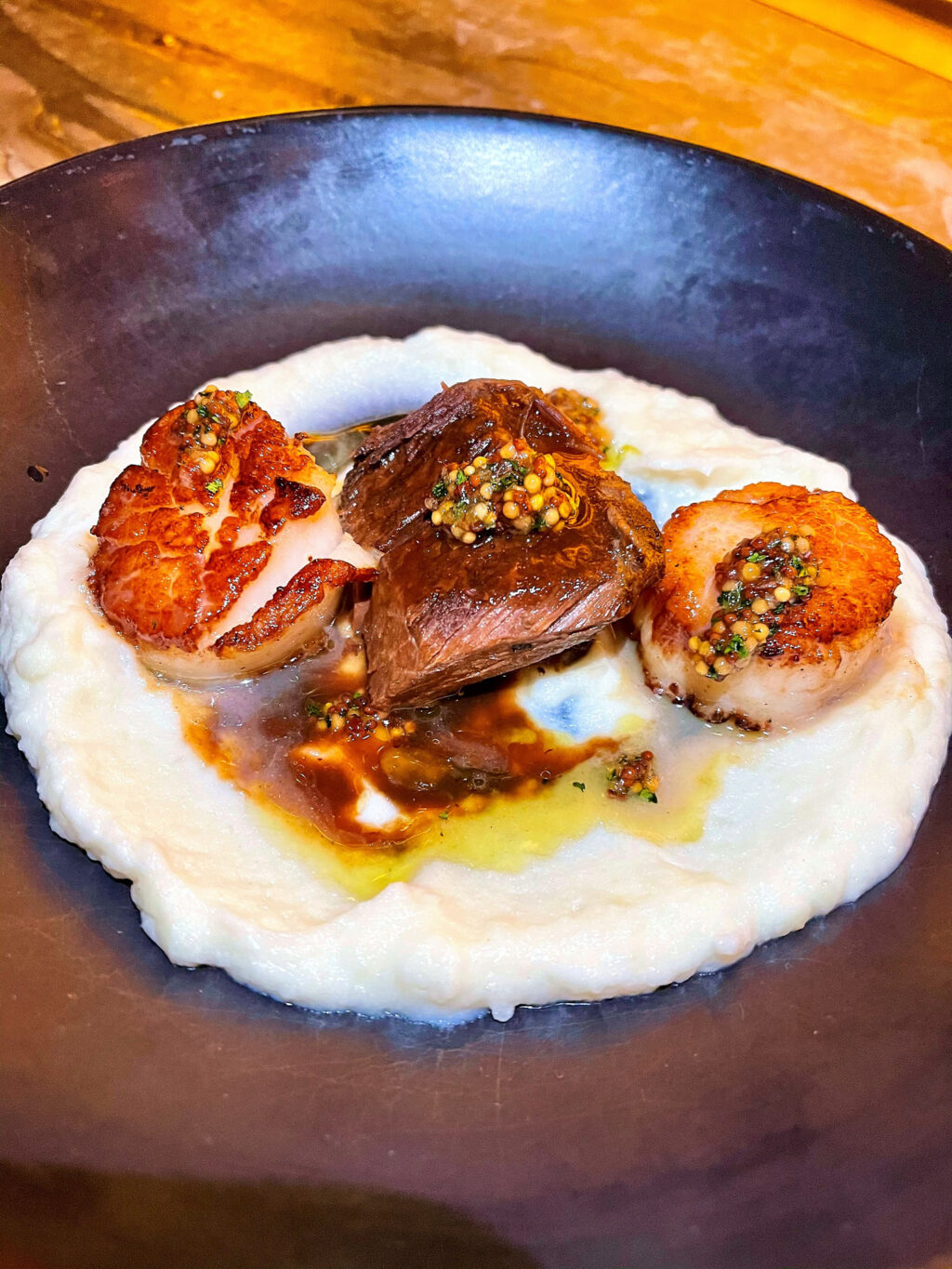 Surf n Turf: sea scallops, braised short ribs, gremolata