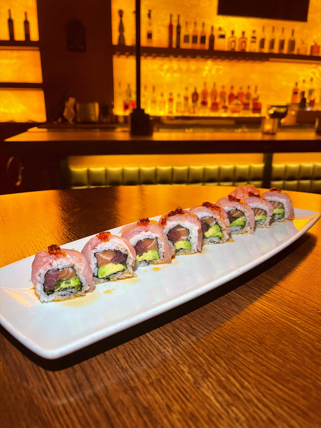 Ocean Roll: tuna, salmon, hamachi, avocado, chili garlic oil